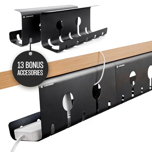 No-Drill Under Desk Cable Management Tray - 2-Pack Wire Organizer for Standing Desk - Cord Management System with Power Strip Holder - L - size: Large