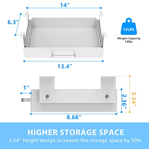 Gome Under Desk Pull-Out Drawer - Storage Organizer Office Mounted, Easy Slide-Out Pencil Drawer for Saving Space, Ideal for Sit-Stand Workstation (For 1.2" Support Bar Under Desk) - color: White, size: With 1.2" crosspiece