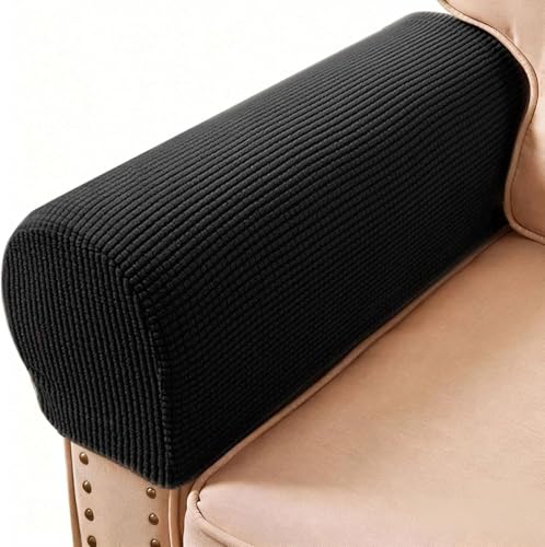 Sofa Couch Arm Chair Covers, Armrest Armchair Covers Stretch Recliner Slipcover, Set of 2 (Black) - color: Black