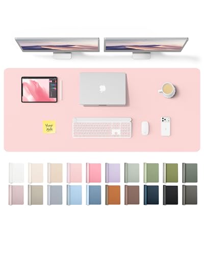 YSAGi Leather Desk Pad Protector, Office Desk Mat, Large Mouse Pad, Non-Slip PU Leather Desk Blotter, Laptop Desk Pad, Waterproof Desk Writing Pad for Office and Home (Light Pink,55" x 17.2") - color: Light Pink, size: 55" x 17.2"