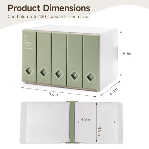 CD Case, 120 Capacity CD/DVD Case Holders Wallet Hard Plastic DVD Disc Cases Storage Binder for Car Home Office Travel (1, 120 Capacity Green) - color: 120 Capacity Green