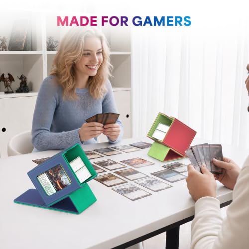 UAONO Card Deck Box for MTG Commander, Independent Commander Display, Fits 100 Double-Sleeved Cards, Magnetic Deck Case for Magic the Gathering TCG, 2 Dividers & 1 Top Loader (Blue/Green) - color: A-Blue&Green