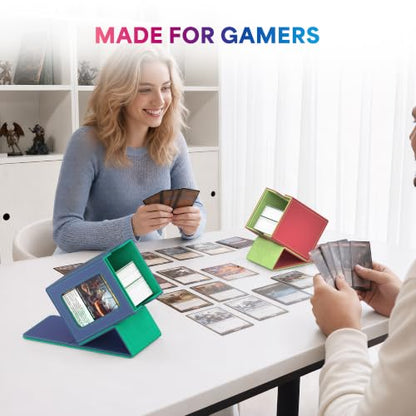 UAONO Card Deck Box for MTG Commander, Independent Commander Display, Fits 100 Double-Sleeved Cards, Magnetic Deck Case for Magic the Gathering TCG, 2 Dividers & 1 Top Loader (Blue/Green) - color: A-Blue&Green