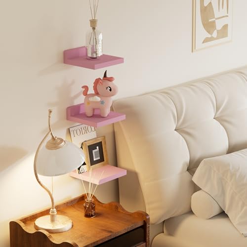 QsQueen Small Floating Shelves Mini Shelves Hanging Display 5 Inch Wall Shelf for Bathroom Livingroom Bedroom,3 Pack, with 2 Types of Installation, Great for Room Decor - color: Pink