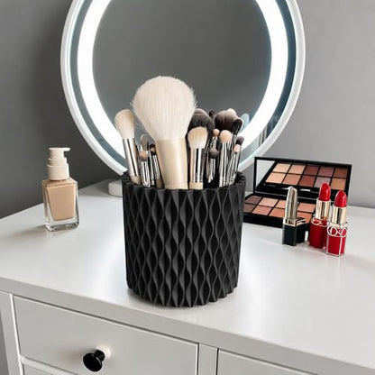 Lebenrich Aesthetic Black Pen Holder for Desk, Rotating Plastic Desk Pencil Holder Organizer for Home School Office - color: Black