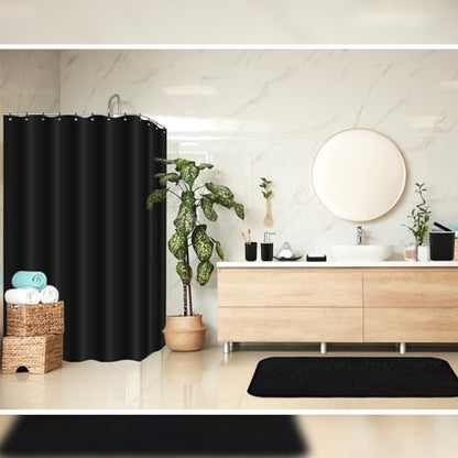 Hosuly 9 Pcs Bathroom Accessory Set Shower Curtain and 12 Hooks Table Trash Can Soap Dispenser Soap Dish Non Slip Bathroom Rugs Cup and Cotton Swab Holder Complete for Bathroom Decor (Black) - size: Black