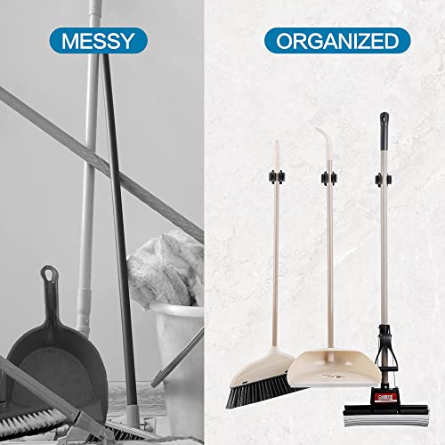 JAMEND CLXP 3PCS Broom and Mop Holder, Heavy Duty Garden Tool Organizer Rack Rake and Shovel Handle, Stainless Steel Mop Hanger. Wall Mounted Utility Rack with Screws, Matte Black - color: Black, size: 3