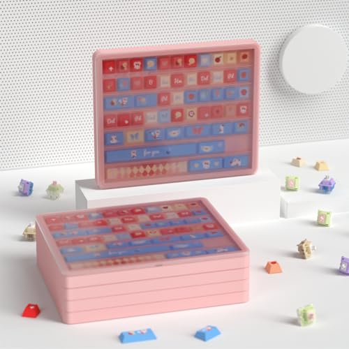 Sumgsn Keycaps Storage Box, Keycaps Container,130 Keys Transparent Display Case Holds 7u Spacebar/Big Enter Key for XDA/Cherry/MOA/MAO Profile Mechanical Keyboard (Pink) - color: pink