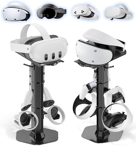 Kosker Headphone & Controller Stand with VR Holder Stand for Desk, Universal VR2 Gaming Headset Stand for PS5/Xbox/PSVR2/Meta Quest, Controller/VR Storage with Cable Organizer, Sega Genesis Consoles - color: Black