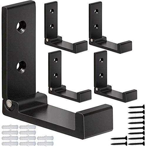 ZEYU Folding Coat Hooks, 5Pcs Wall Hooks for Hanging Coat Towel Hooks Hardware Heavy Duty Aluminum Alloy Headphone Holder No Rust Wall Mounted with Screws for Bags Fitness Equipment - color: 5Pcs-Black