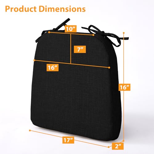 RUQMUISChair Cushions for Dining Chairs, 2" Thick Seat Cushions for Kitchen Chairs, D-Shaped Chair Pads with Washable Cover, Ties and Non Slip Backing, 17'' x 16'', Set of 2, Black - color: Black, size: 2 Count(Pack of 1)