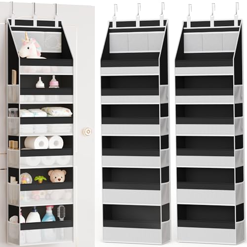 Criusia 2 Pack Over the Door Organizer, Heavy-Duty 6-Shelf Hanging Storage with 13 Mesh Pockets, 55lbs Capacity Behind the Door Storage for Nursery, Bathroom, Bedroom, and Dorm, Black - color: Black, size: 2 PACK
