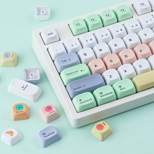 Tsungup MOA Keycaps,Clean & Minimal 130 Keys Magic Bean Custom Keycaps,PBT Cute Dye Sub Key Caps Keyboard Keycap Set for MX Switches Mechanical - color: White&Yellow