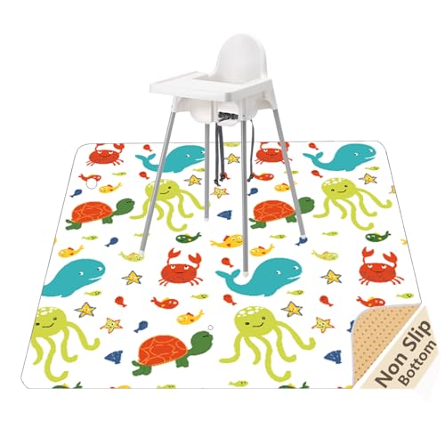 Splat Mat for Under Highchair/Arts/Crafts, WOMUMON Baby Reusable Waterproof Anti-Slip Floor Splash Mat, Portable Play Mat and Table Cover (51", Seaworld) - color: Undersea World