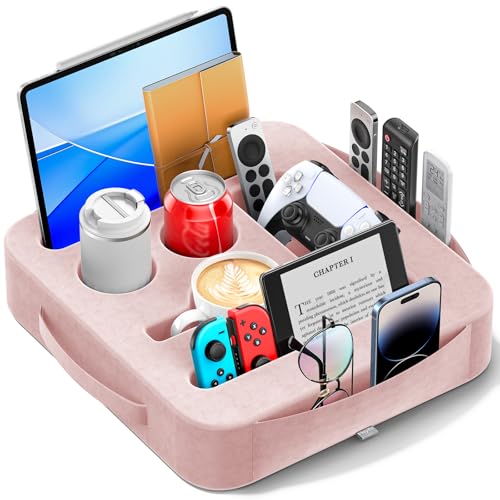 Couch Cup Holder Tray, Couch Caddy for Drink, Snack, Phone, Remote, Ipad, Game Controller, Large-size Sofa Cup Holder for Bed, Sofa, Car, Desk, Pink - color: Pink, size: L-14"×15"×3.2"