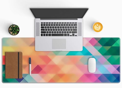 Colorful Triangles Print Desk Mat Large Gaming Mouse Pad XL Extended Mousepad Desk Pad Big Keyboard Pad Desktop Mouse Mat 31.5"x11.8" Deskmat for Gamers with Stitched Edges Non-Slip Rubber Base - color: Colorful Triangles Print