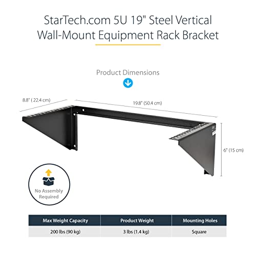 StarTech 5U Vertical Wall-Mount Rack Bracket, 19in, 200lb (RK519WALLV) - size: 5U