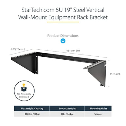 StarTech 5U Vertical Wall-Mount Rack Bracket, 19in, 200lb (RK519WALLV) - size: 5U