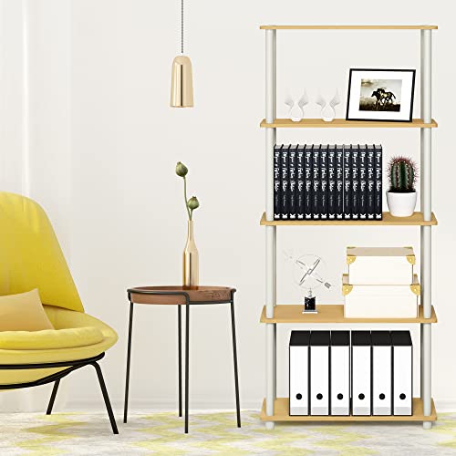 Furinno TURN-N-TUBE Storage Shelves, 5-Tier Book Shelf, Corner Shelf, Toolless Open Shelves, for Organization and Storage, Living Room, Garage, Home Office, Beech - color: Beech/White, size: 5-Tier Round Tube