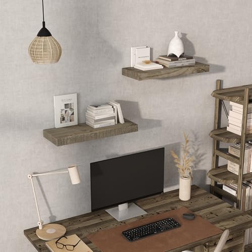 Acovy 24/30/36/40/48/55/72" Unfinished Solid Reclaimed Wood Floating Shelves, Rustic Heavy-Duty Wall Shelves, 8" Deep Floating Shelf for Living Room, Bathroom, Bedroom and Kitchen, Grey - color: Cement Grey, size: 24inches-2P