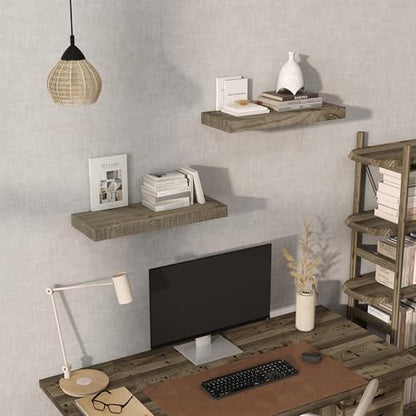 Acovy 24/30/36/40/48/55/72" Unfinished Solid Reclaimed Wood Floating Shelves, Rustic Heavy-Duty Wall Shelves, 8" Deep Floating Shelf for Living Room, Bathroom, Bedroom and Kitchen, Grey - color: Cement Grey, size: 24inches-2P