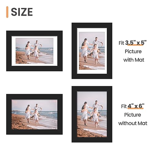 upsimples 4x6 Picture Frame, Display Pictures 3.5x5 with Mat or 4 x 6 Without, Wall Hanging Photo Frames, Black, 1 Pack - color: Black, size: 4x6