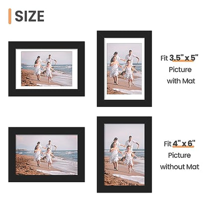 upsimples 4x6 Picture Frame, Display Pictures 3.5x5 with Mat or 4 x 6 Without, Wall Hanging Photo Frames, Black, 1 Pack - color: Black, size: 4x6