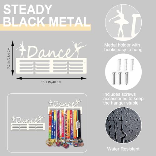 Resama Medal Hanger Holder Display Wall Rack Frame Shelf-Medal Hanger Awards Ribbon Soccer,Gymnastics,Holder Display Rack for 60 Medals - color: Dance White