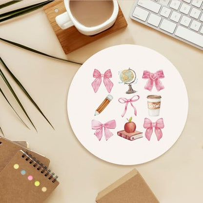 Coquette Pink Bow Teachers Mouse Pad, Mouse Pads for Desk, End of Year Teacher Gifts Mousepad for Office Dorm Computer Laptop Gaming, Teacher Office Supplies, 8.7x8.7 Inch - color: bow