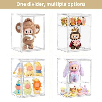 Acrylic Display Case, 2 Layer Clear Figure Display Cases for Collectibles with Magnetic Door, Acrylic Box with Movable Dividers 4 Pack - size: Large 4 pack