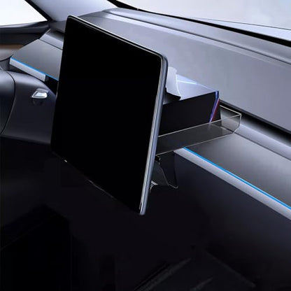 For 2020-2024 Tesla Model Y & 20217-2023 Model 3 - Hidden Center Console Organizer Tray, Tissue Holder, Open-Close Storage Shelf Box Under Dashboard Display (Tissue Box Behind the Display Screen) - style: Tissue Box Behind the Display Screen