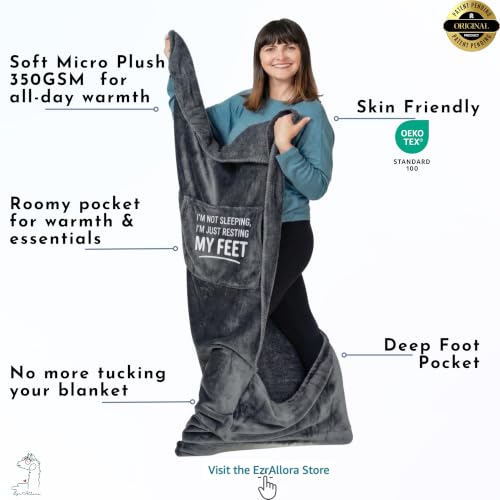 EzrAllora Premium Foot Pocket Blanket -Patent Pending- Gamer Gift for Men Who Have Everything -TV Throw - Gifts for Men Who Wants Nothing (Fleece, Fun Quote Edition) - color: Fun Quote Edition