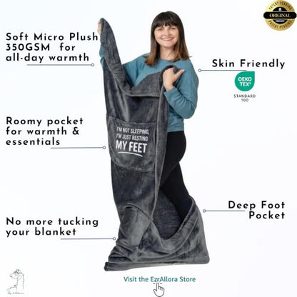 EzrAllora Premium Foot Pocket Blanket -Patent Pending- Gamer Gift for Men Who Have Everything -TV Throw - Gifts for Men Who Wants Nothing (Fleece, Fun Quote Edition) - color: Fun Quote Edition