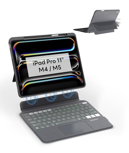 EIP Bluetooth Keyboard Case for iPad Pro 11 inch (M4/M5), 11" Magnetic Detachable Cover with Trackpad, Patented Stylus Shortcuts, 7-Color Backlit Keys, Slim Protective Smart Case - color: Black, size: iPad Pro 11" M5/M4