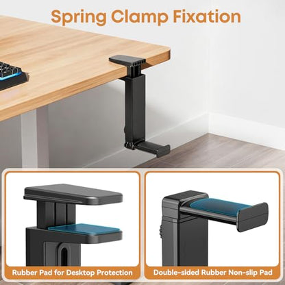 Headphone Stand & Hanger for Desk, 2 in 1 Above & Under Desk Gaming Headset Holder Mount with Height Adjustable & Rotating Clamp, Dual-sided Anti-slip Pad Earphone Rack with Cable Clip Headphone Cases - size: 1 Hooks