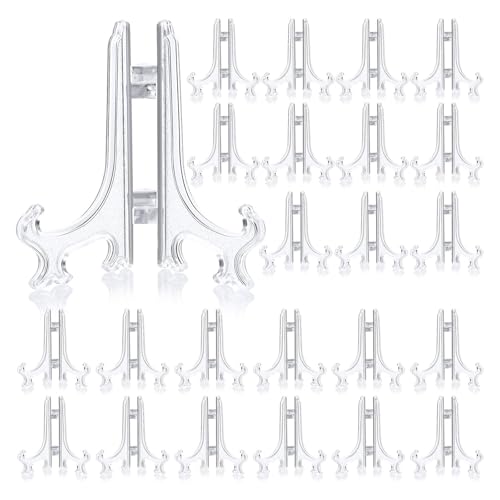 Patelai 48 Pcs Mini Easel Stands 5 Inch Plastic Plate Stand Holder Display Picture Easel for Display Picture Frame Collectibles Desktop Weddings Party Home Decoration (Clear) - color: Clear, size: 5 Inch