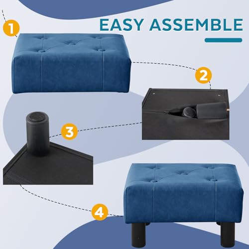 Small Foot Stool Ottoman, Faux Leather Footstool Ottoman Foot Rest for Couch, Rectangle Footstools and Ottomans Small for Living Room, Entryway and Bedroom (Blue) - color: Blue (Faux Leather)