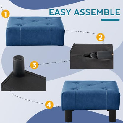 Small Foot Stool Ottoman, Faux Leather Footstool Ottoman Foot Rest for Couch, Rectangle Footstools and Ottomans Small for Living Room, Entryway and Bedroom (Blue) - color: Blue (Faux Leather)