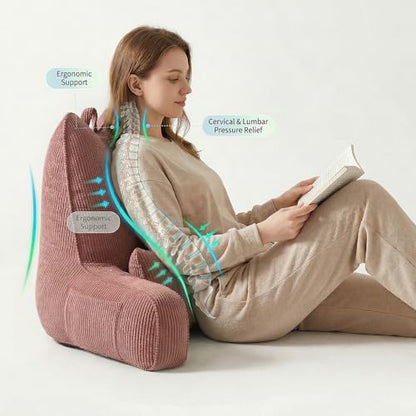 Patented Design Lounge Pillow with Arms for Couch & Bed, Extra Large Reading Pillow Backrest with Detachable Lumbar Support, Sitting Up Support Cushion with Side Pockets, Brick Brown - color: Brick Brown