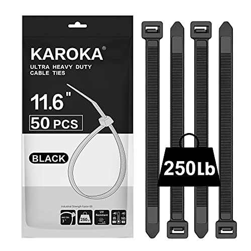 Industrial Zip Ties Heavy Duty with 250 lbs Tensile Strength, 11.6 inch, Electrical Cable Ties Heavy Duty, 50 Pieces, Wide and Thick Zip Ties, by Karoka - size: 11.6" 250lb (50 Pack)