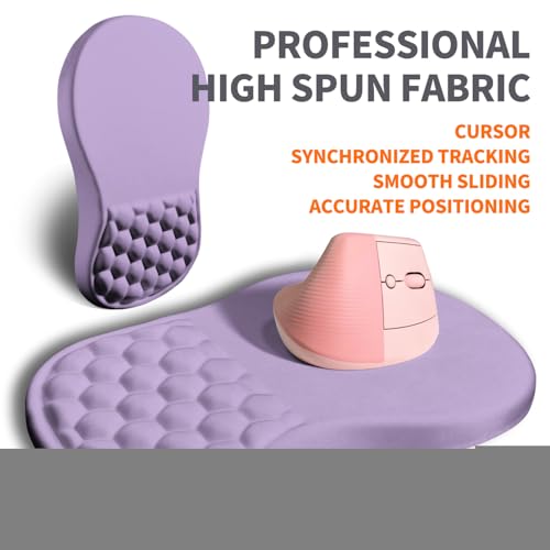 Ergonomic Joint Wrist Support Mouse Pad with Memory Foam Cushion Massage Bump, Carpal Tunnel Pain Relief Mousepad Slope Design for Wrist Rest, 11.8x7.9 in, Pale Purple - color: Pale Purple