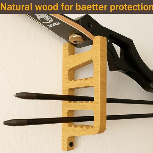 Archery Wall-Mounted Bow Rack and Arrow Holder ， Bow Wall Mount Storage for Recurve Bow Traditional Longbow - Arrows Display Hanger Brackets for Wall in Home（Oak Material）