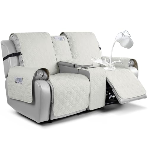 VANSOFY Loveseat Recliner Cover with Console 100% Waterproof Sofa Slipcovers Non-Slip Reclining Couch Cover Split Sofa Covers Furniture Protector for Pets, Dogs(Beige) - color: Beige