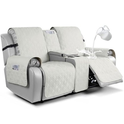 VANSOFY Loveseat Recliner Cover with Console 100% Waterproof Sofa Slipcovers Non-Slip Reclining Couch Cover Split Sofa Covers Furniture Protector for Pets, Dogs(Beige) - color: Beige