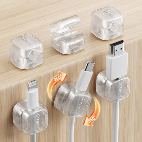 6Pack Rotatable Cord Organizer,Spring Cable Clips Desk Cable Management Cord Holder Adhesive Phone Charger Cord Clips for Home Office Car Wall Nightstand Accessories, Clear - color: Clear, size: 6Pack