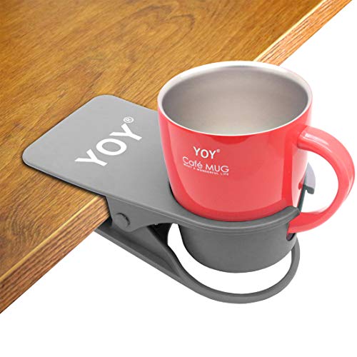 YOY Drink Cup Holder Clip - Table Desk Side Water Glass Beer Bottle Beverage Soda Coffee Mug Holder Cup Saucer Clip Design for Home Office, Gray - color: Gray for Mug, size: 1 Pack