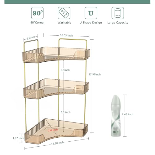 Webetop Countertop Bathroom Organizer 3 Tier Corner Organizer for Bathroom Counter Storage Makeup Organizer Shelf for Skincare, Cosmetic, Dresser, Toiletries Amber - color: Amber, size: 3 Tier without brush holder