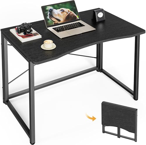 Huuger Folding Desk for Small Spaces, 31.5 Inch Foldable Computer Table, for Home Office, Study, Bedroom, Dorm, Space Saving, Small Writing Work Office Computer Desk, Easy to Fold, Black - color: Black, size: 18.9"D X 31.5"W