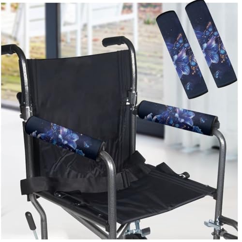 Wheelchair Armrest Pads Wheel Chair Accessories Adults 2 Pack Wheelchair Arm Pads for Office Transport Chair Pressure Relief Blue Lily Butterfly - color: Blue Lily Butterfly