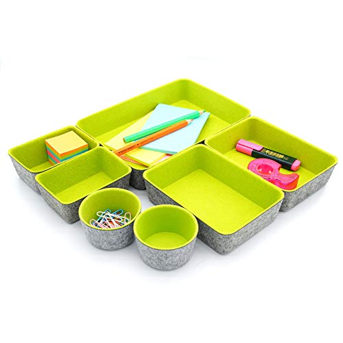 Welaxy Drawer organizer bin felt trays desk storage dividers for home office supplies Nightstand sort catchall entryway 7-piece Pack gift idea (Green) - color: Green